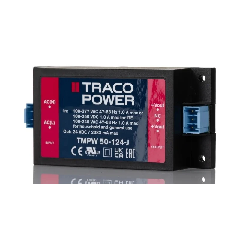 TRACOPOWER Switching Power Supply 2 Output 24V DC, 50W, 90-305V AC Input TMPW 50-124-J