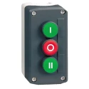 Schneider Electric Spring Return Push Button Control Station Polycarbonate 3 Cutouts 2 NO/1 NC, Green, Red, I/O/II XALD339