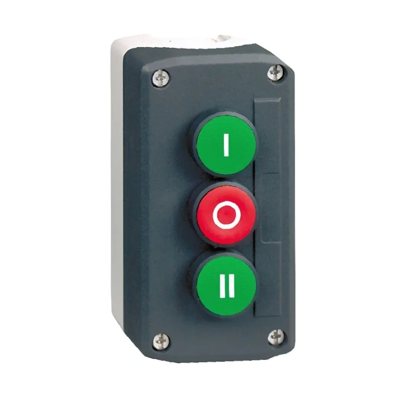 Schneider Electric Spring Return Push Button Control Station Polycarbonate 3 Cutouts 2 NO/1 NC, Green, Red, I/O/II XALD339