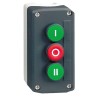 Schneider Electric Spring Return Push Button Control Station Polycarbonate 3 Cutouts 2 NO/1 NC, Green, Red, I/O/II XALD339