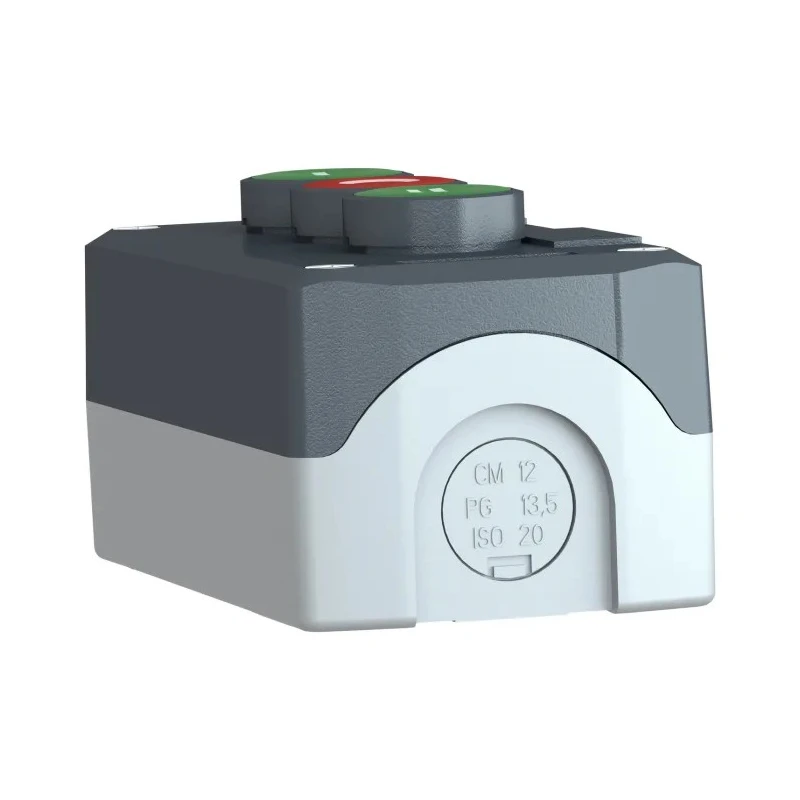 Schneider Electric Spring Return Push Button Control Station Polycarbonate 3 Cutouts 2 NO/1 NC, Green, Red, I/O/II XALD339