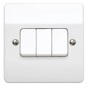 MK Electric White 2 Way Rocker Light Switch 3 Gang Flush Mount Urea Formaldehyde 10A 250V Logic Plus K4873 WHI