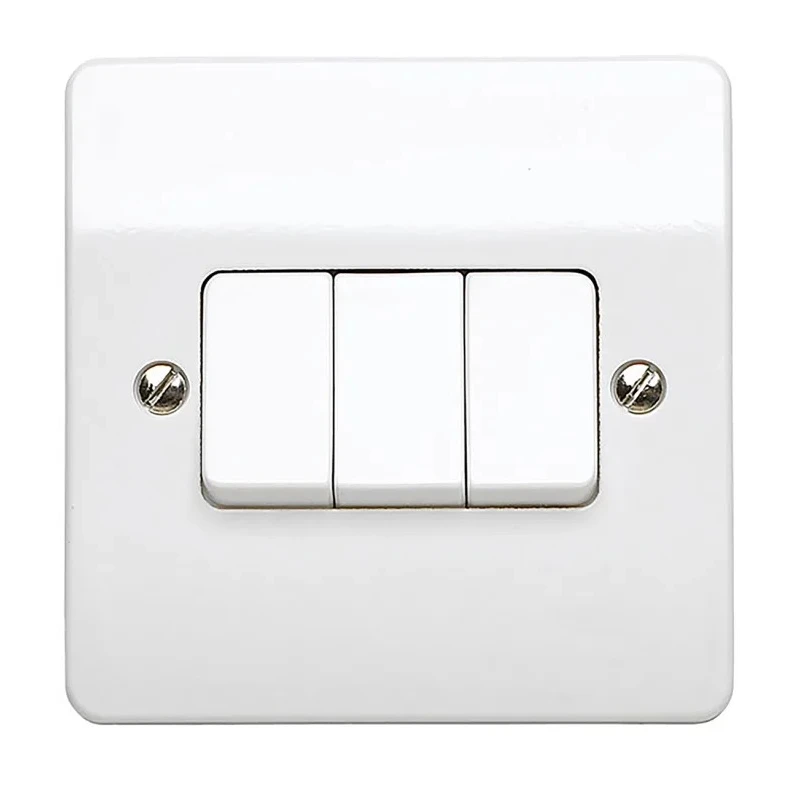 MK Electric White 2 Way Rocker Light Switch 3 Gang Flush Mount Urea Formaldehyde 10A 250V Logic Plus K4873 WHI