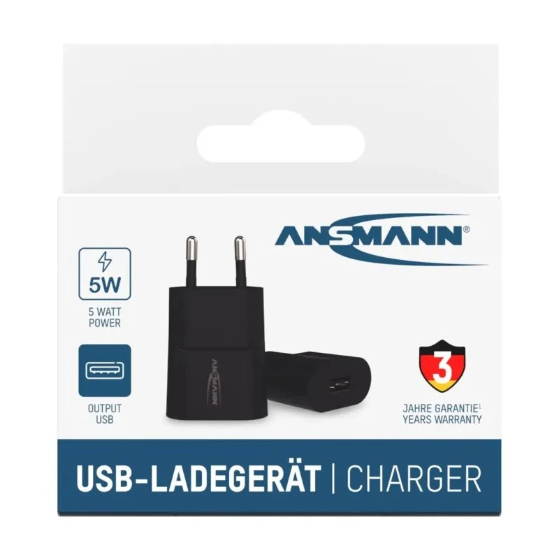 Ansmann USB Linear Power Supply AC/DC Adapter EU Plug 5 W 5V DC Output 1 A 1001-0108-520