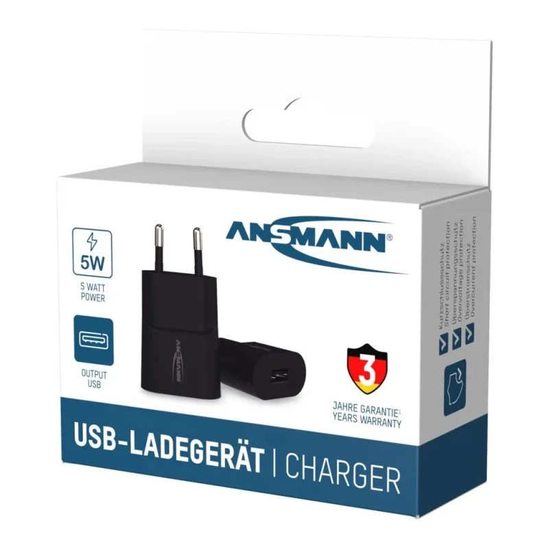 Ansmann USB Linear Power Supply AC/DC Adapter EU Plug 5 W 5V DC Output 1 A 1001-0108-520