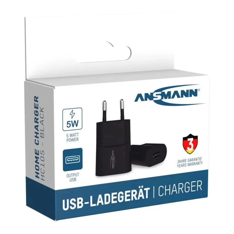 Ansmann USB Linear Power Supply AC/DC Adapter EU Plug 5 W 5V DC Output 1 A 1001-0108-520