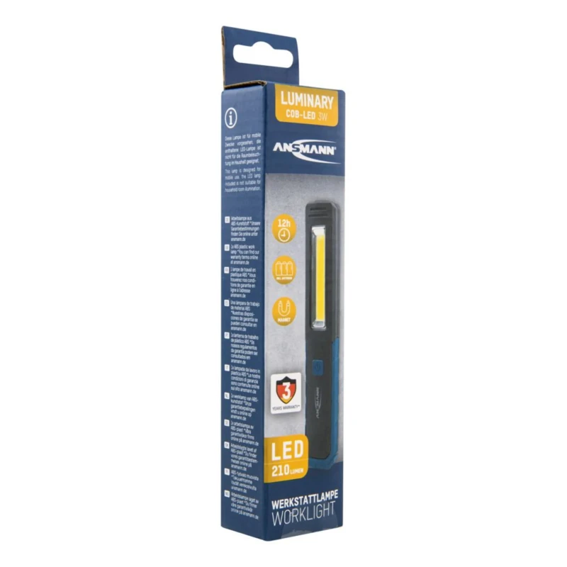 Ansmann LED Work Lamp, 210 lm Luminous Flux, 3W Power, 4.5V Voltage, ABS Housing, IP20 