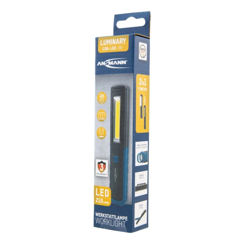 Ansmann LED Work Lamp, 210 lm Luminous Flux, 3W Power, 4.5V Voltage, ABS Housing, IP20 