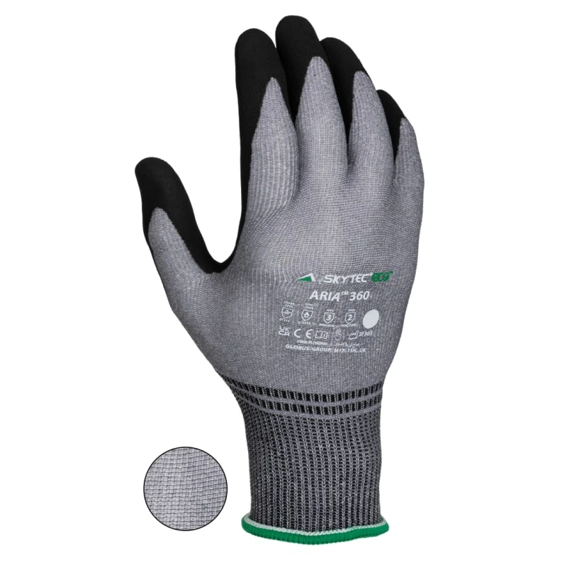 Skytec Work Gloves ARIA 360 Foam Nitrile, Nylon, Black Grey, Size 7 SKG00022F