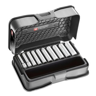 Facom 10-Piece 1/4 in Hexagon Socket Set Chrome Vanadium Steel Bright Chrome Finish R.405