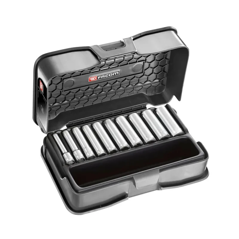 Facom 10-Piece 1/4 in Hexagon Socket Set Chrome Vanadium Steel Bright Chrome Finish R.405
