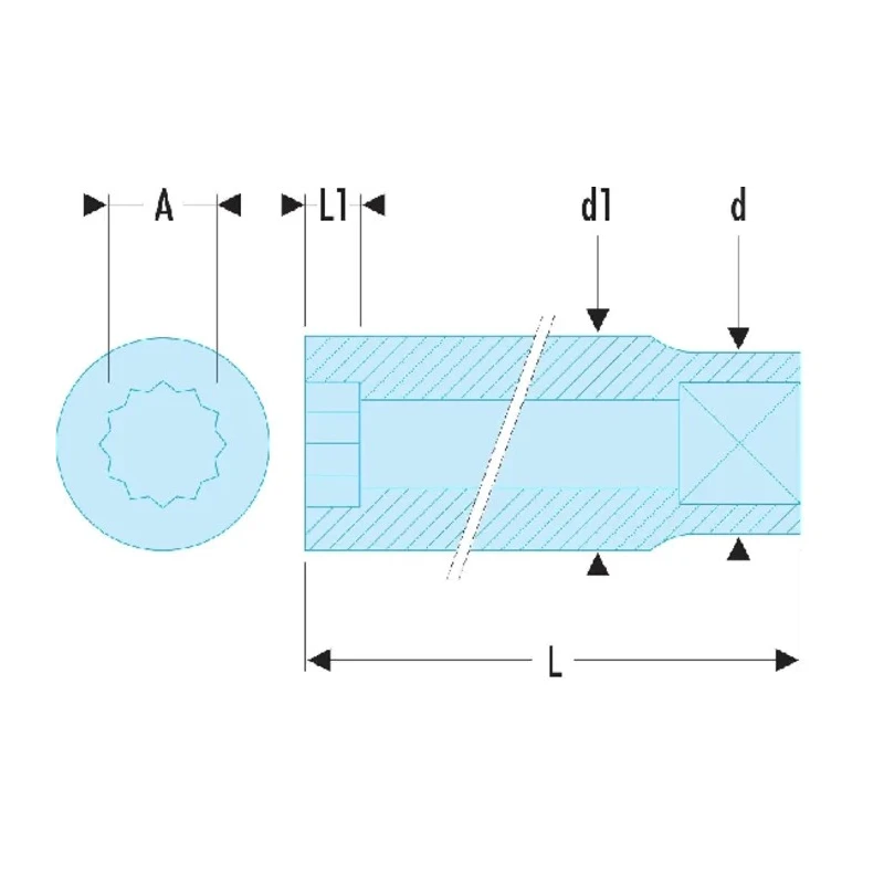 Facom 1/2 in Drive 19 mm Standard Square Socket, Bright Chrome Finish, 36mm Length S.19