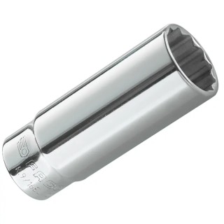 Facom 1/4 in Drive 7/16 in 12 Point Square Socket, Bright Chrome Finish, 50mm Overall Length R.7/16EL