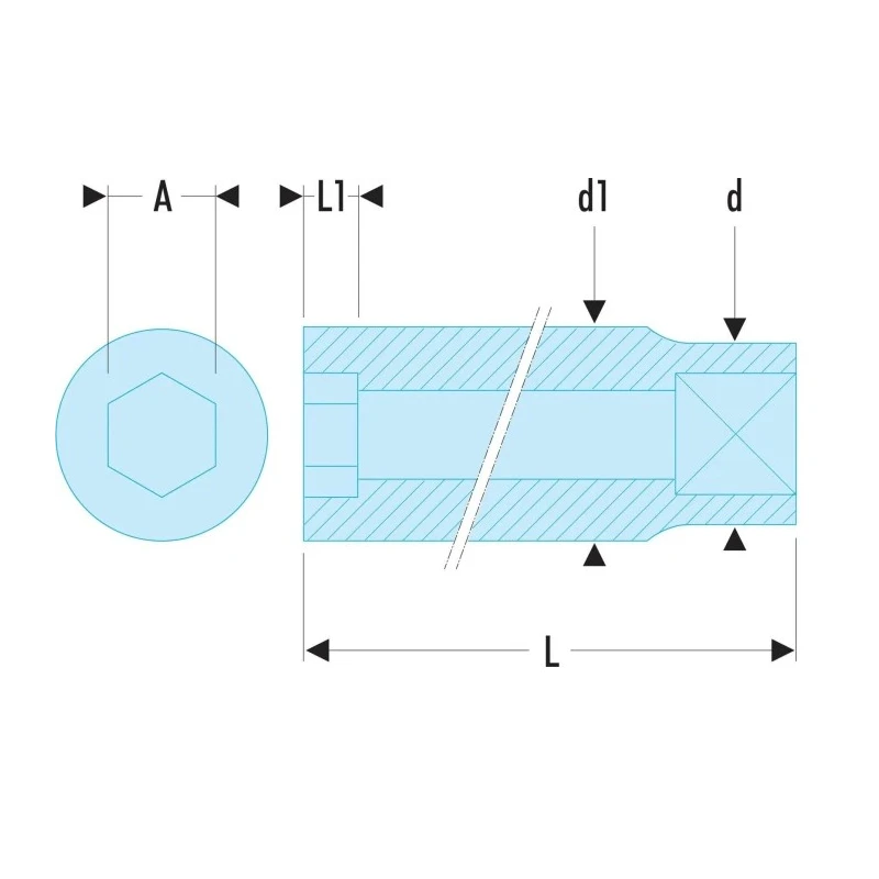 Facom 1/2 in Drive 12 mm 6 Point Square Socket Bright Chrome, 77mm Overall Length S.12HLA