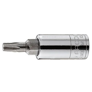 Facom 1/4 in Drive 3.26 mm Torx Square Socket Bright Chrome Phosphate Finish 37mm Overall Length RX.15