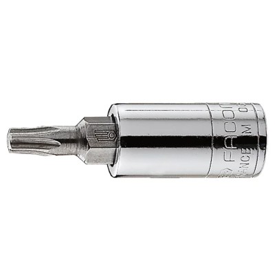 Facom 1/4 in Drive 3.26 mm Torx Square Socket Bright Chrome Phosphate Finish 37mm Overall Length RX.15
