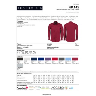 Kustom Kit Graphite 35% Cotton, 65% Polyester Men's Work Shirt Long Sleeve, 19 in KK142