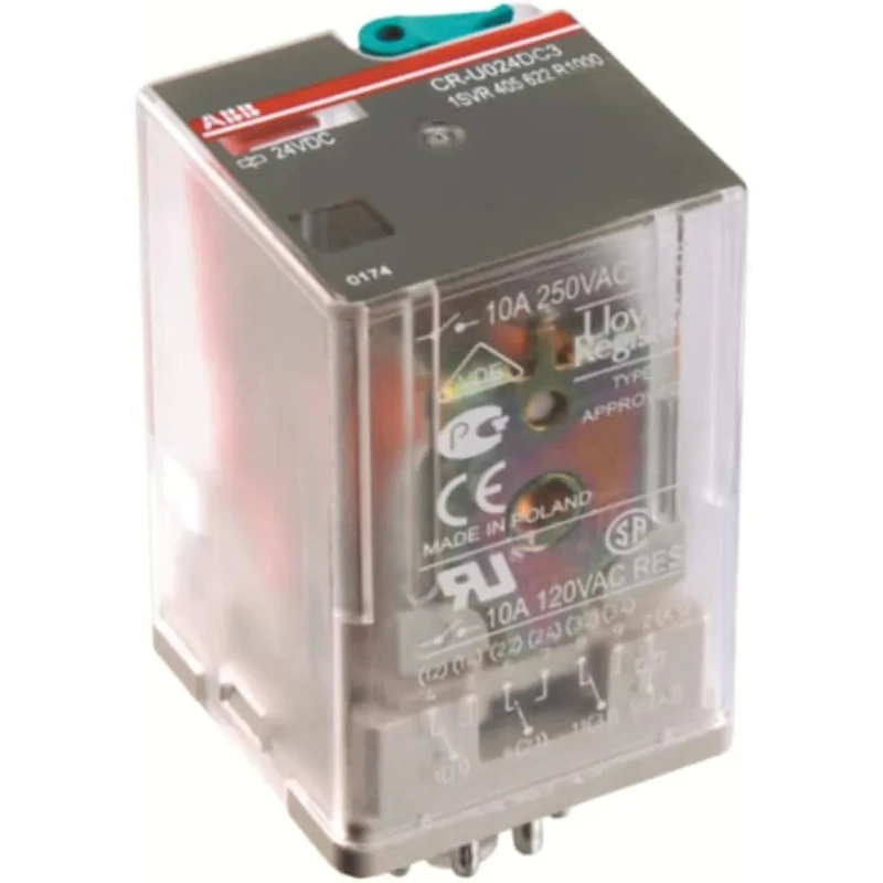 ABB CR Series Interface Relay DIN Rail Mount 24V DC Coil DPDT Contact Configuration 1SVR405621R1000 CR-U024DC2