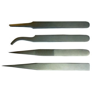 RS PRO 130mm Low Carbon Austenitic Steel Fine, Flat, Curved, Rounded Tweezer Set 238-0741