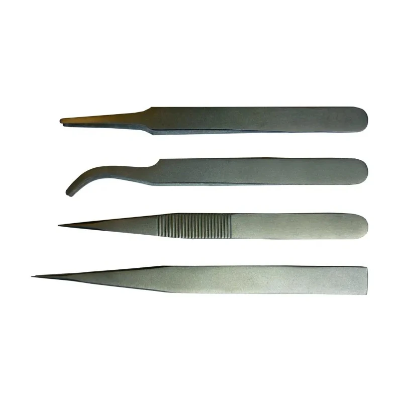 RS PRO 130mm Low Carbon Austenitic Steel Fine, Flat, Curved, Rounded Tweezer Set 238-0741