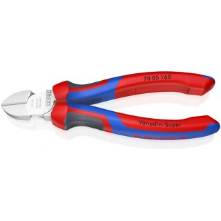 Knipex Side Cutter with Bevel, Chrome Vanadium Steel Jaw, Multi Component Plastic Grip, Forged Steel Handle 70 05 160