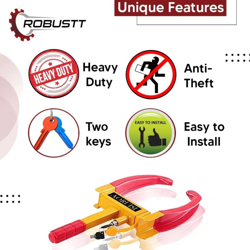 Buy Robustt Wheel Locker Red & Yellow With 2 Keys (Pack Of 10)