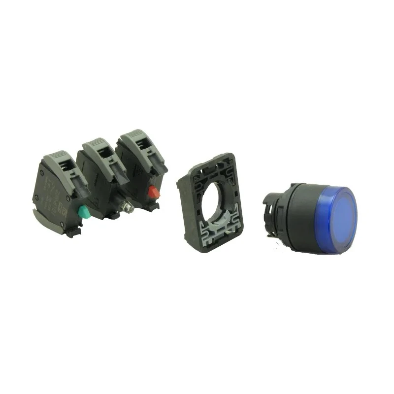 RS PRO Illuminated Push Button Complete Unit Panel Mount 23 mm Cutout Blue 1 NO/1 NC IP65 IP65