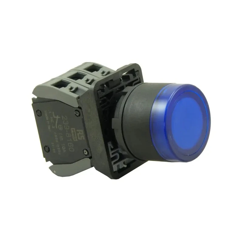 RS PRO Illuminated Push Button Complete Unit Panel Mount 23 mm Cutout Blue 1 NO/1 NC IP65 IP65