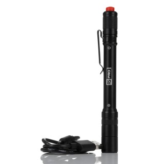 RS PRO LED High-Performance Rechargeable Pen Torch Black Aluminium Body 3.7V Li-ion 375 lm 152 mm 239-7027