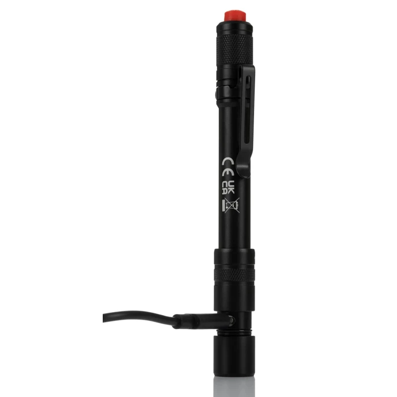 RS PRO LED High-Performance Rechargeable Pen Torch Black Aluminium Body 3.7V Li-ion 375 lm 152 mm 239-7027