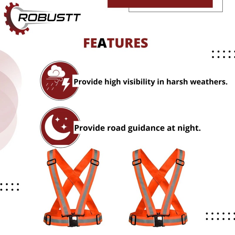 Buy Robustt Orange Safety Reflective Vest Belt Jacket