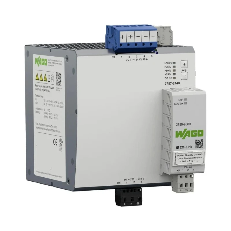 WAGO 2787 Series DIN Rail Power Supply 230V AC/DC Input 24V DC, 40A Output, 960W 2787-2448