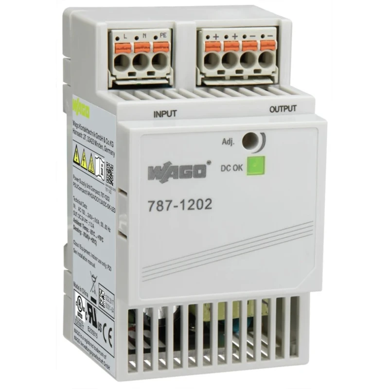 WAGO 787 Switched Mode DIN Rail Power Supply Single Output 24V DC 1.3A 31.2W 230V AC/DC 787-1202