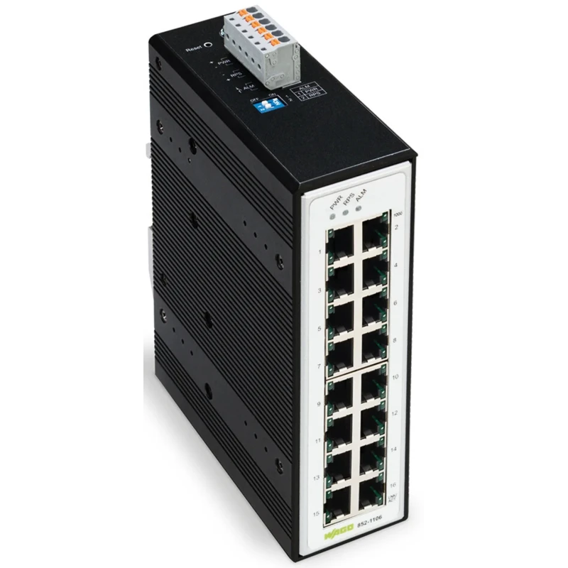 WAGO Unmanaged 16 Port 10/100/1000Base-T Ethernet Switch Rugged Metal Housing 852-1106