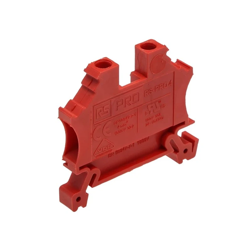 RS PRO Feed Through Terminal Block Red 1-Level Cage Clamp 32A 1000V VDE 242-0493