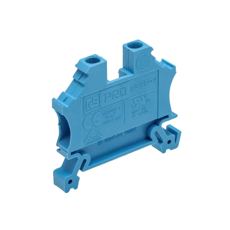 RS PRO Feed Through Terminal Block Blue, 1-Level, Cage Clamp Termination, 32A Current, 1000V, 6 mm Width, Model 242-0488