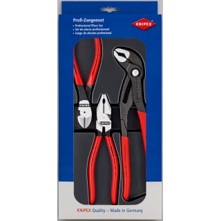 Knipex 3-Piece High Leverage Plier Set Combination Pliers, Cutters, Water Pump Pliers 00 20 10