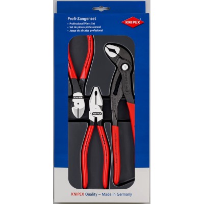 Knipex 3-Piece High Leverage Plier Set Combination Pliers, Cutters, Water Pump Pliers 00 20 10