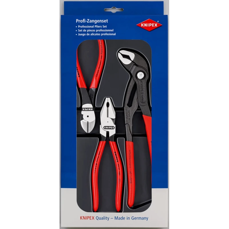 Knipex 3-Piece High Leverage Plier Set Combination Pliers, Cutters, Water Pump Pliers 00 20 10