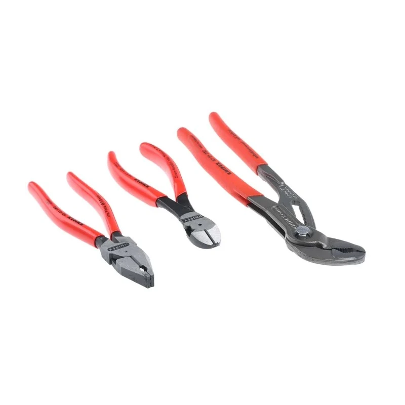 Knipex 3-Piece High Leverage Plier Set Combination Pliers, Cutters, Water Pump Pliers 00 20 10