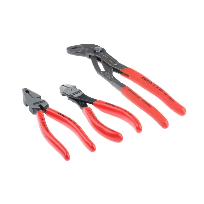 Knipex 3-Piece High Leverage Plier Set Combination Pliers, Cutters, Water Pump Pliers 00 20 10