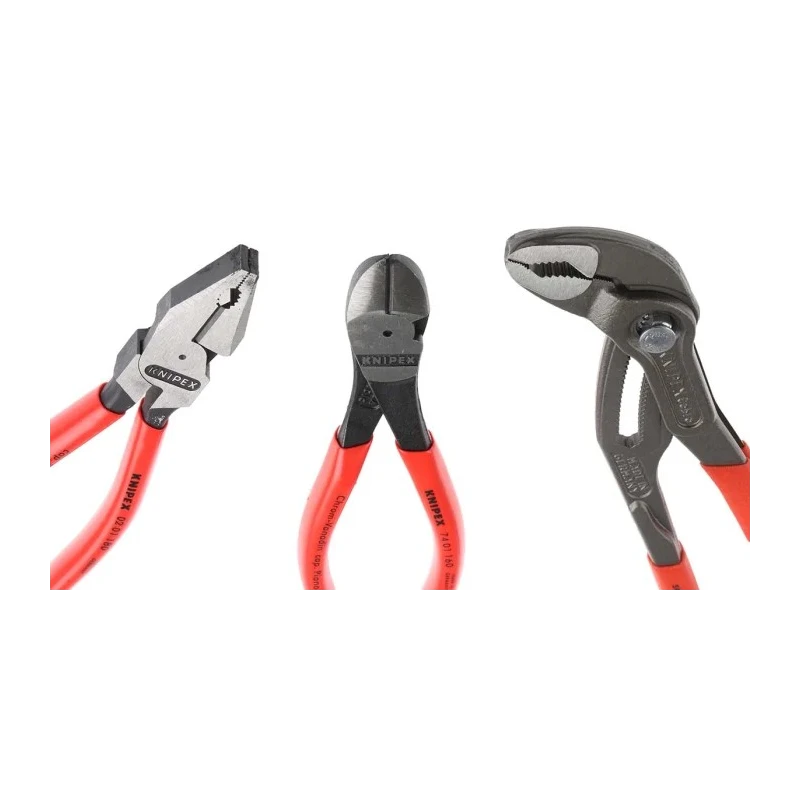 Knipex 3-Piece High Leverage Plier Set Combination Pliers, Cutters, Water Pump Pliers 00 20 10