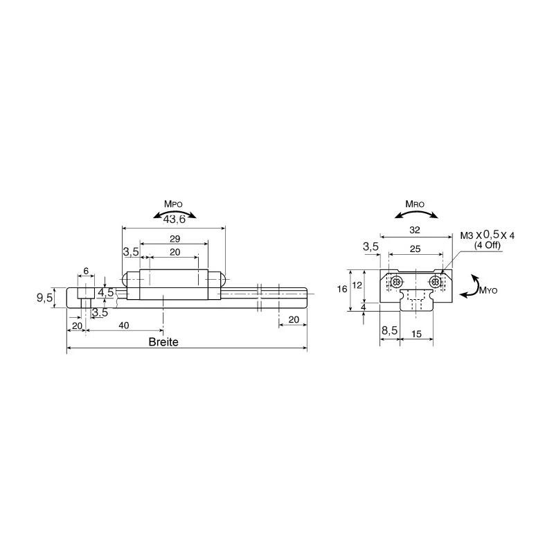 NSK Linear Guide Carriage LU Series Miniature, 43.6mm Length, 32mm Width, 5.55 kN Dynamic Load, Model LAU15AL