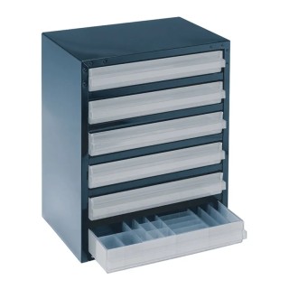 Raaco Drawer Storage Unit 6, Steel Case, Polypropylene Drawers, 435 mm x 357 mm x 255 mm, Blue 137591