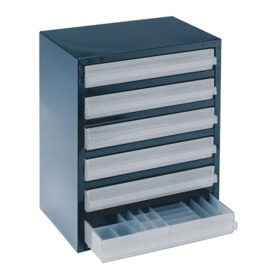 Raaco Drawer Storage Unit 6, Steel Case, Polypropylene Drawers, 435 mm x 357 mm x 255 mm, Blue 137591