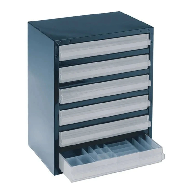 Raaco Drawer Storage Unit 6, Steel Case, Polypropylene Drawers, 435 mm x 357 mm x 255 mm, Blue 137591