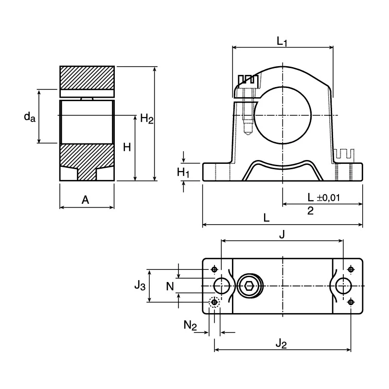 Ewellix Makers in Motion Linear Shaft Support Bearing Housing Aluminium 43.5 mm Height 70 mm Length LSCS 20