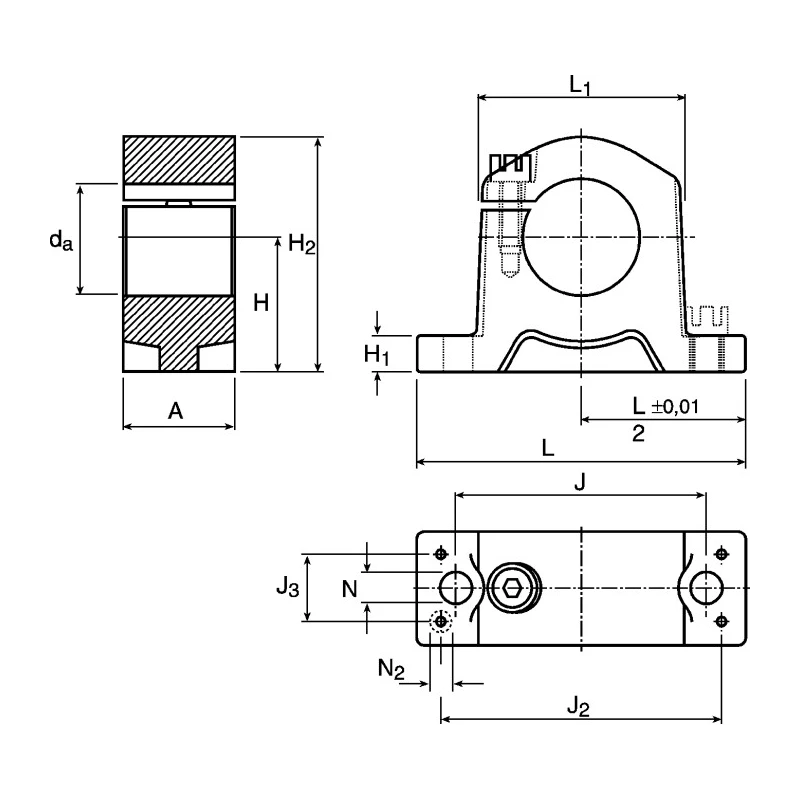 Ewellix Makers in Motion Linear Shaft Support Bearing Housing Aluminium 43.5 mm Height 70 mm Length LSCS 20