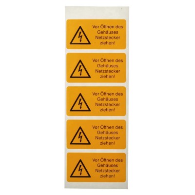 Idento Yellow Polyvinyl Chloride Safety Label Vor Öffnen des Gehäuses Netzstecker ziehen! ESSW17052