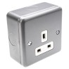 MK Electric 13A Grey 1 Gang Plug Socket Metalclad Plus Indoor Type G 230V Screwless Surface Flush Mount K848 ALM